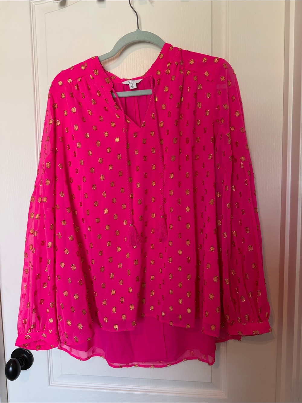 crown & ivy Hot Pink Blouse with Gold Dot Print